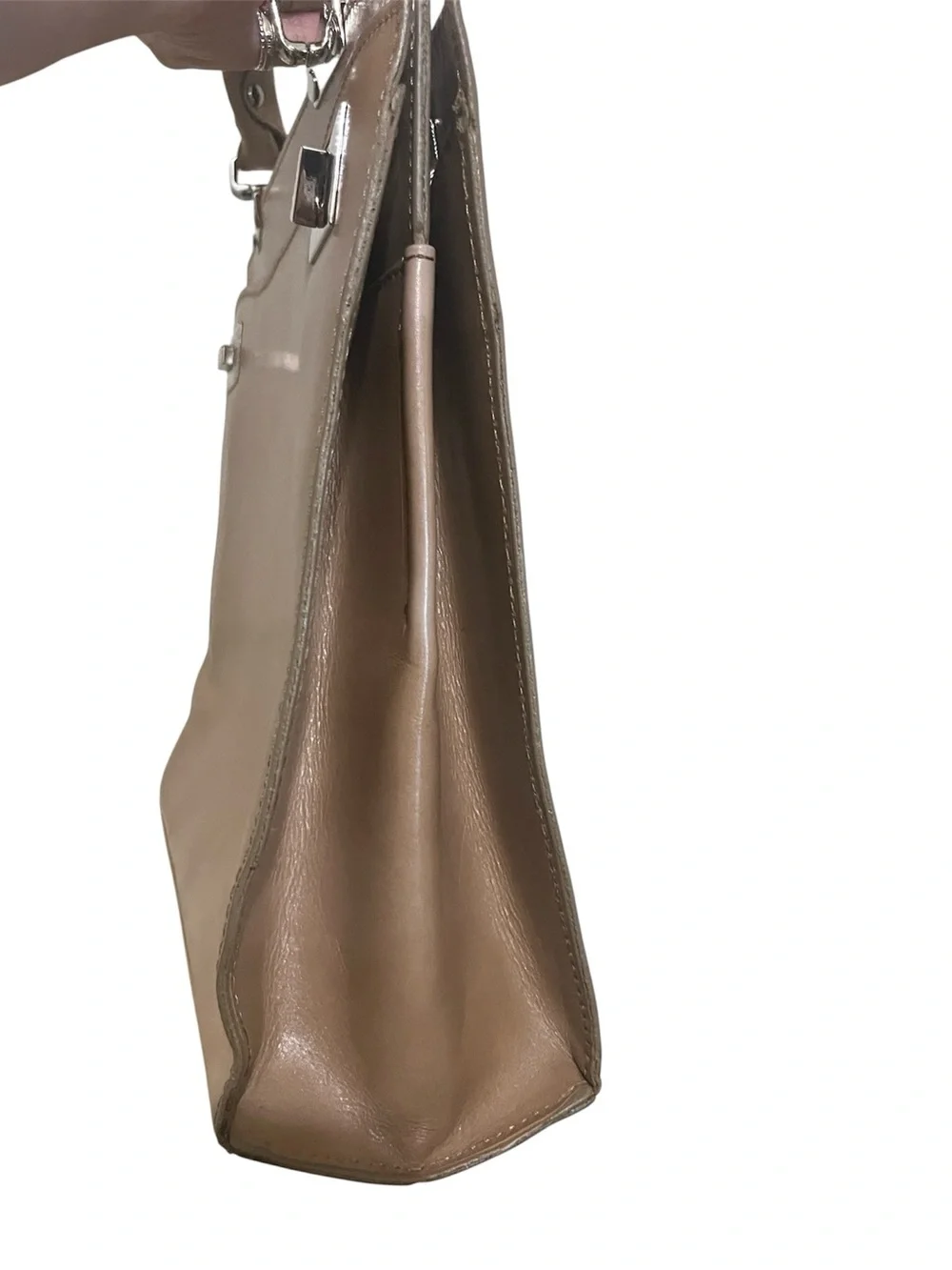 Classic Woman’s Tan Camel Color Made In Italy Leather Top-Handle Purse Briefcase